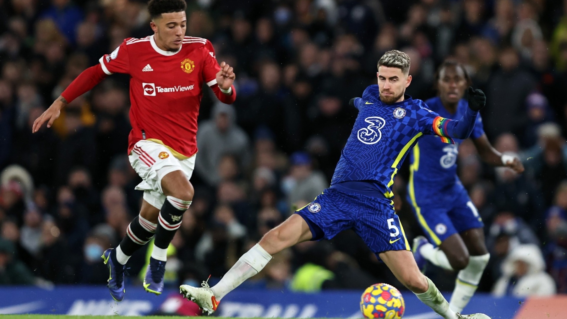 Jadon Sancho, Jorginho, Chelsea vs Manchester United, Stamford Bridge, Premier League 2021/22