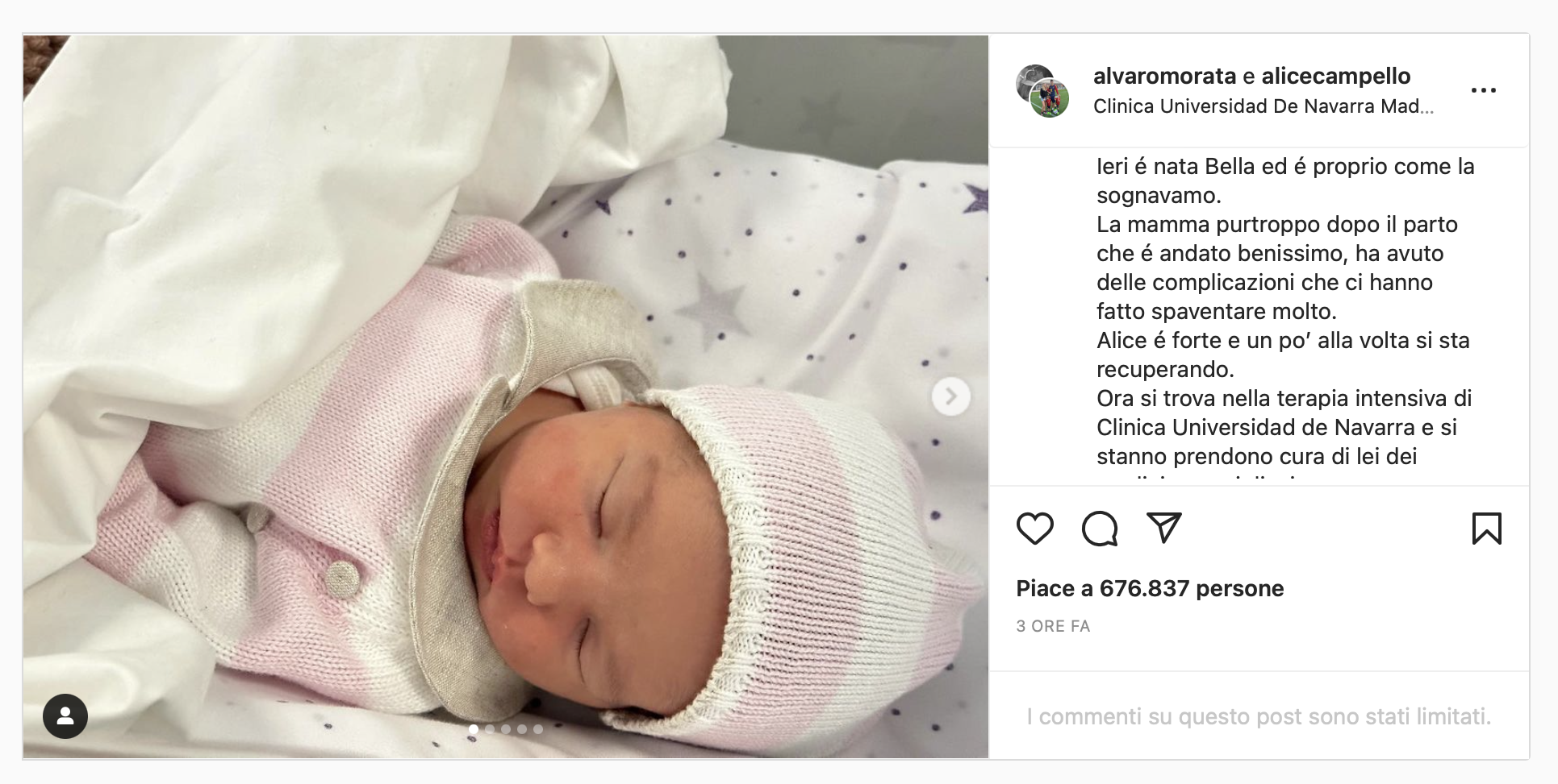 Messaggio Morata per la moglie e la figlia