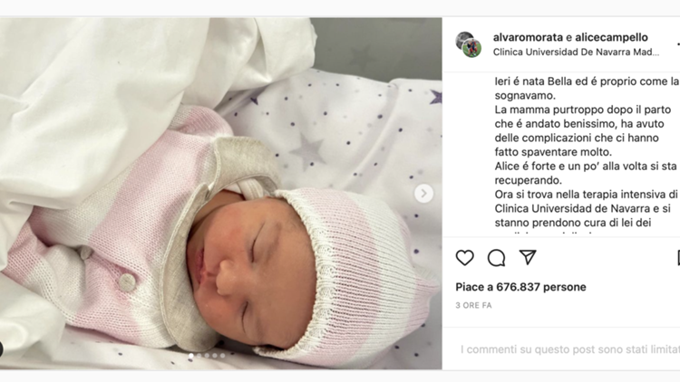 Messaggio Morata per la moglie e la figlia