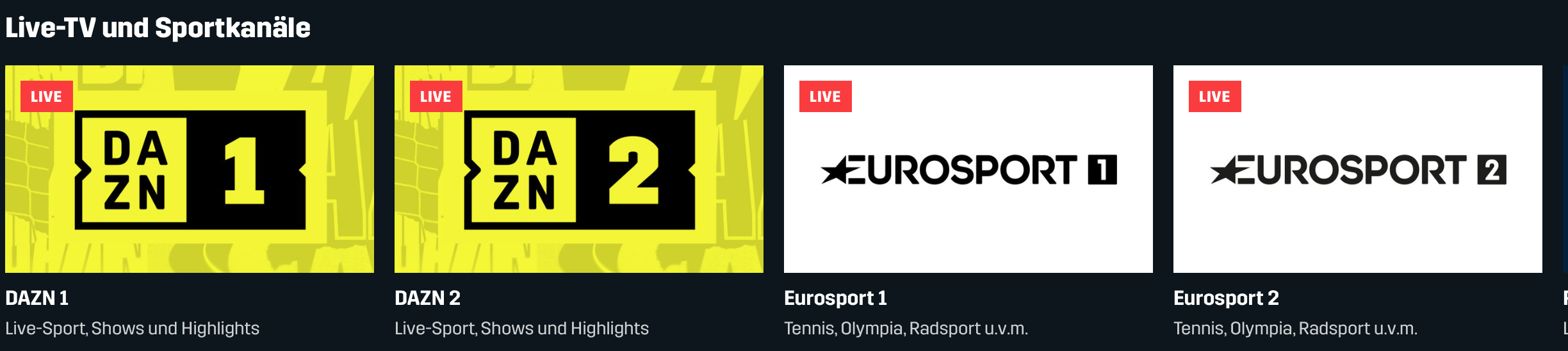 TV Kanäle DAZN 1 DAZN 2 Eurosport 1 Eurosport 2