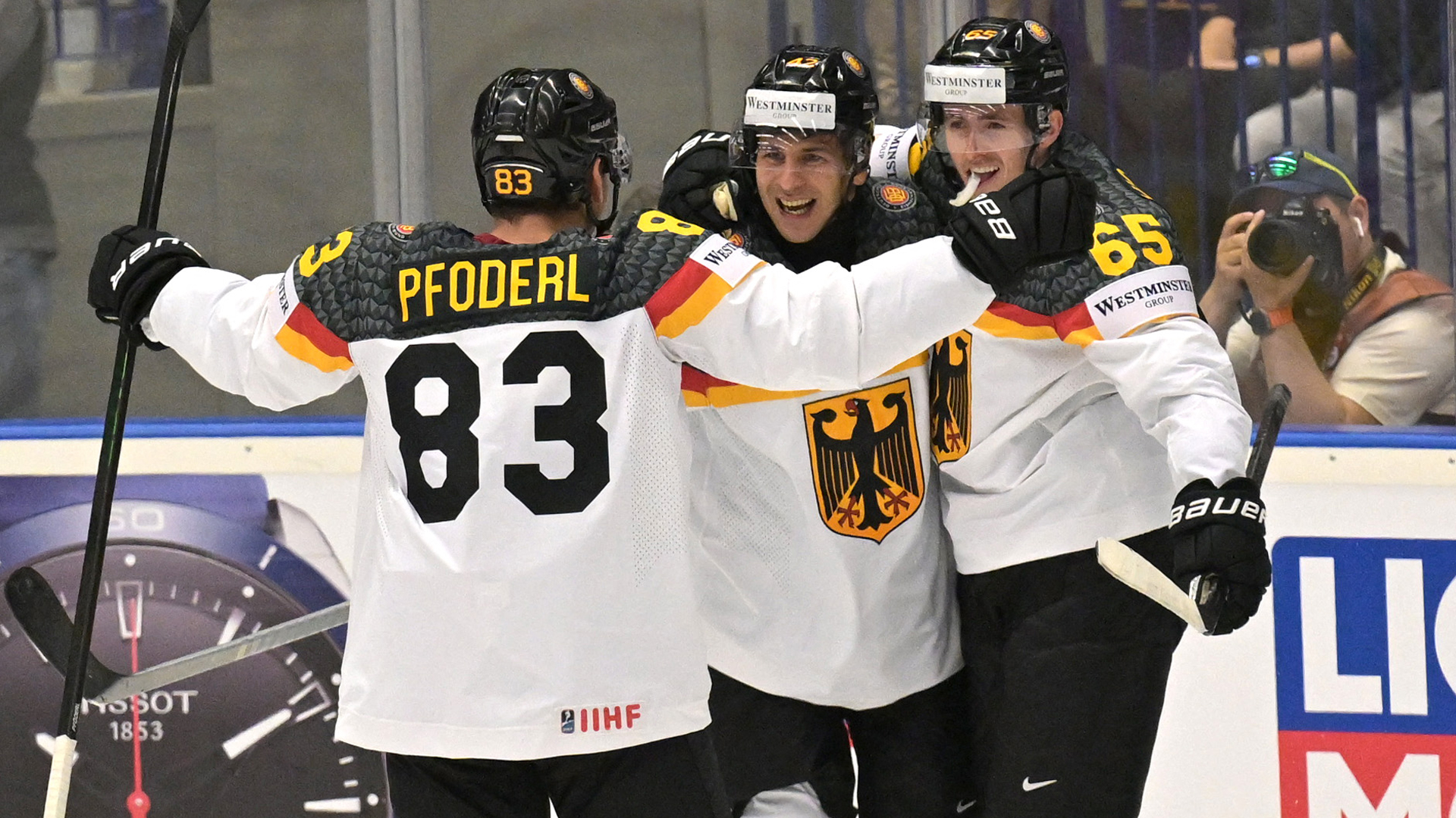 Leo Pföderl, Marc Michaelis Yasin Ehliz Deutschland Eishockey WM 10052024