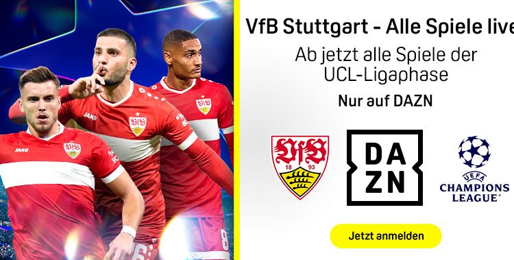 VfB Stuttgart alle UCL-Spiele ab jetzt auf DAZN Champions League Banner