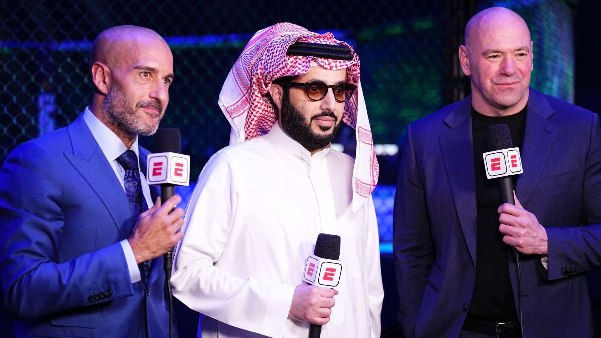 Jon Anik, Turki Alalshikh and Dana White_June2024
