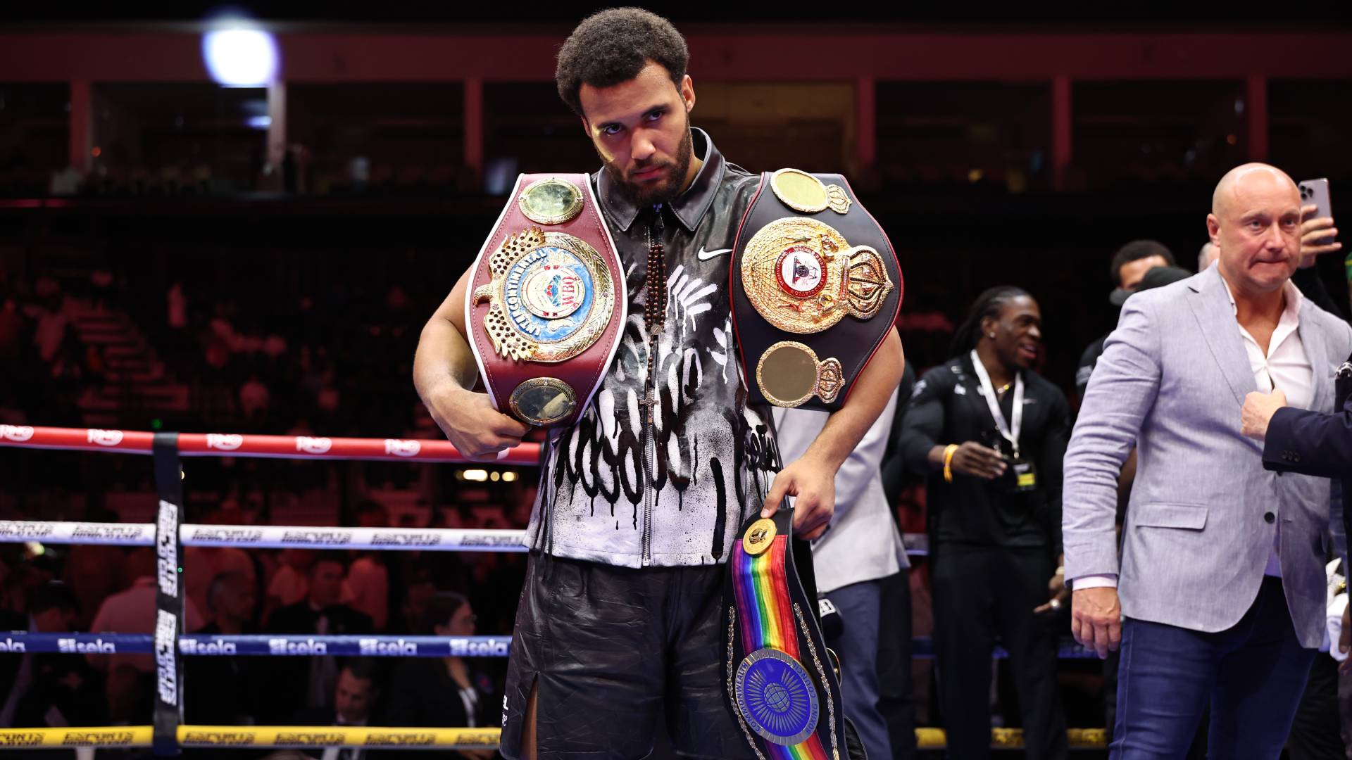 Moses Itauma with belts after Dillian Whyte win_16082025