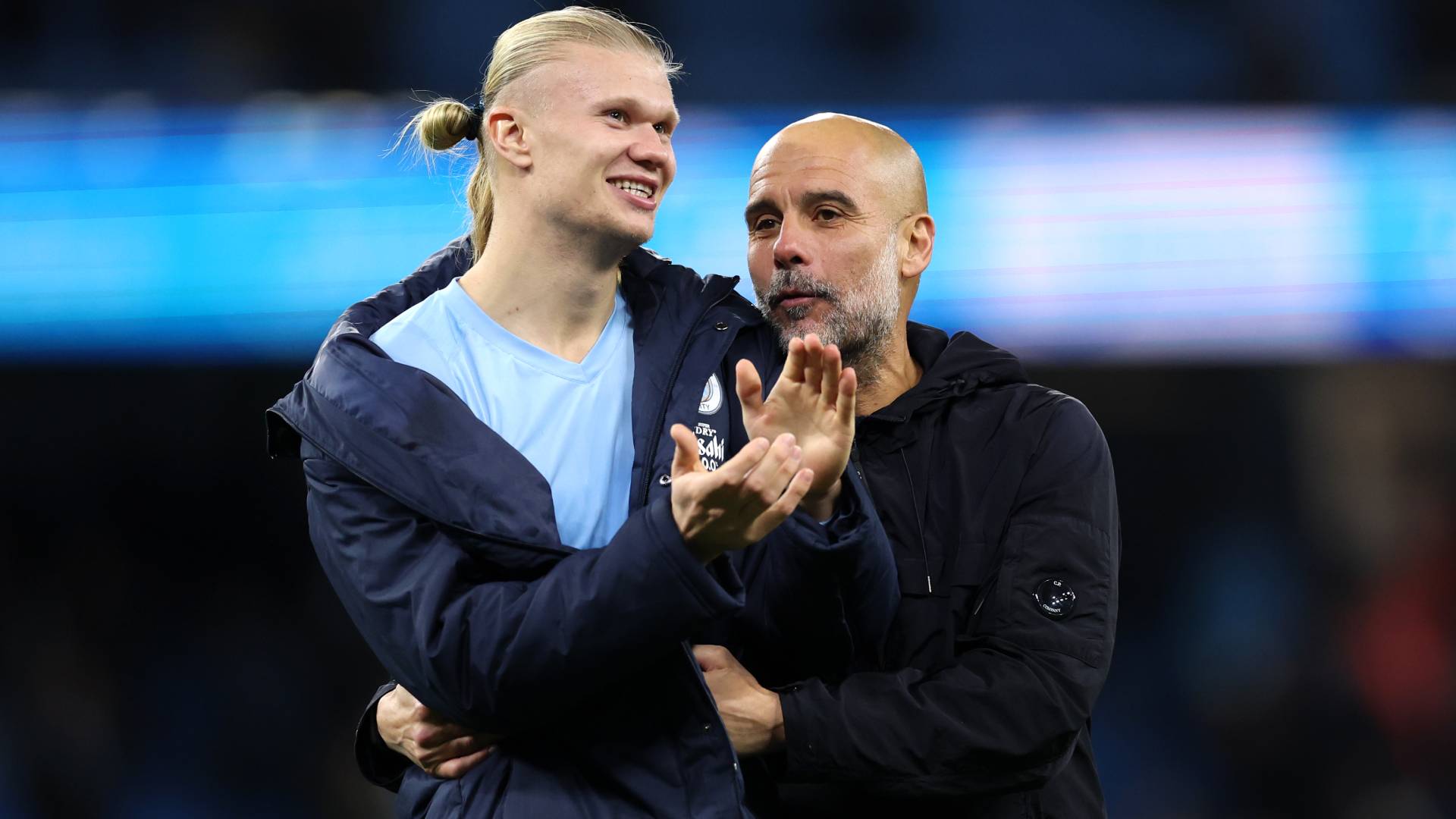 Erling Haaland and Pep Guardiola post Bournemouth_02112025