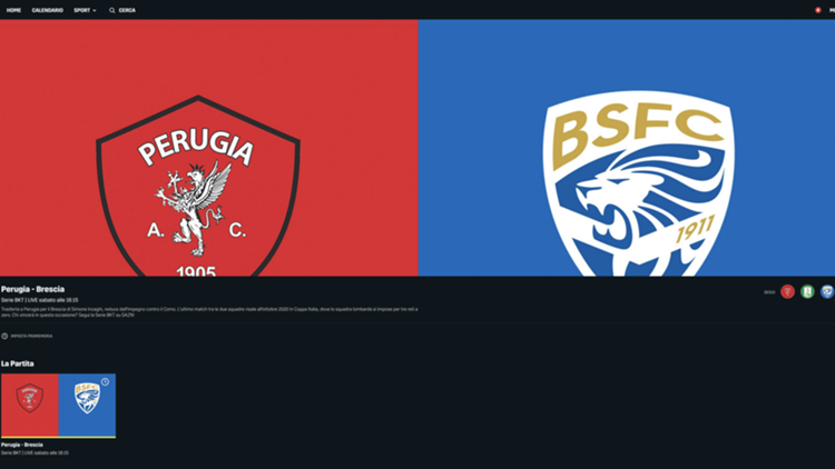 Perugia-Brescia su DAZN screen