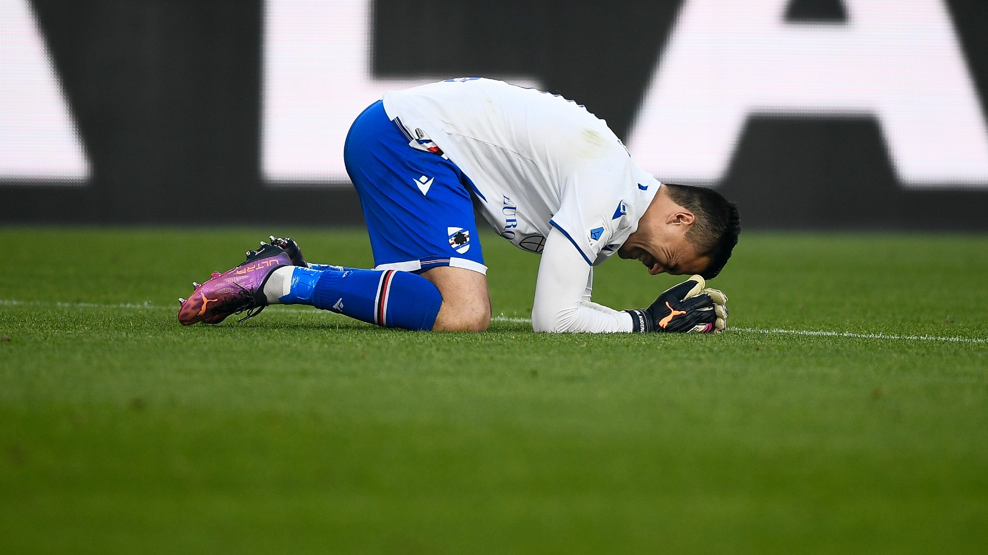 Serie A TIM 2021-22, Emil Audero esulta in Sampdoria-Genoa