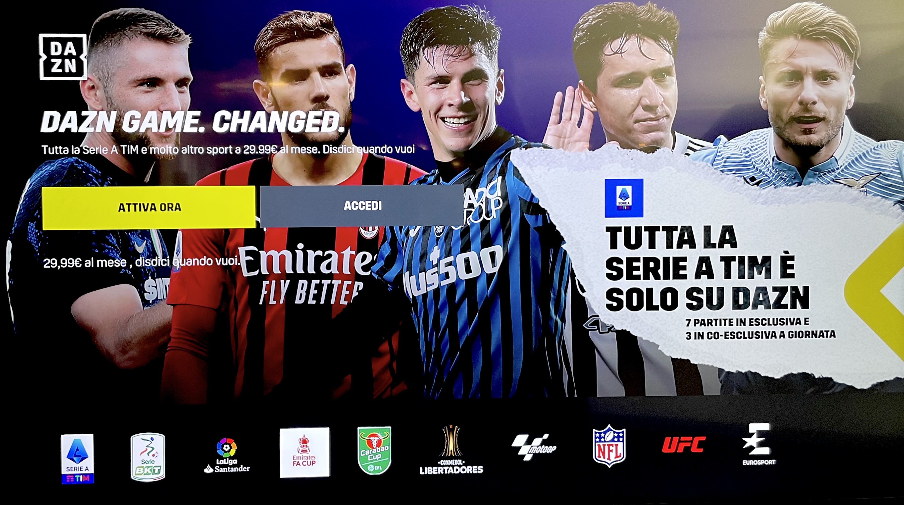 Home page dell'app DAZN