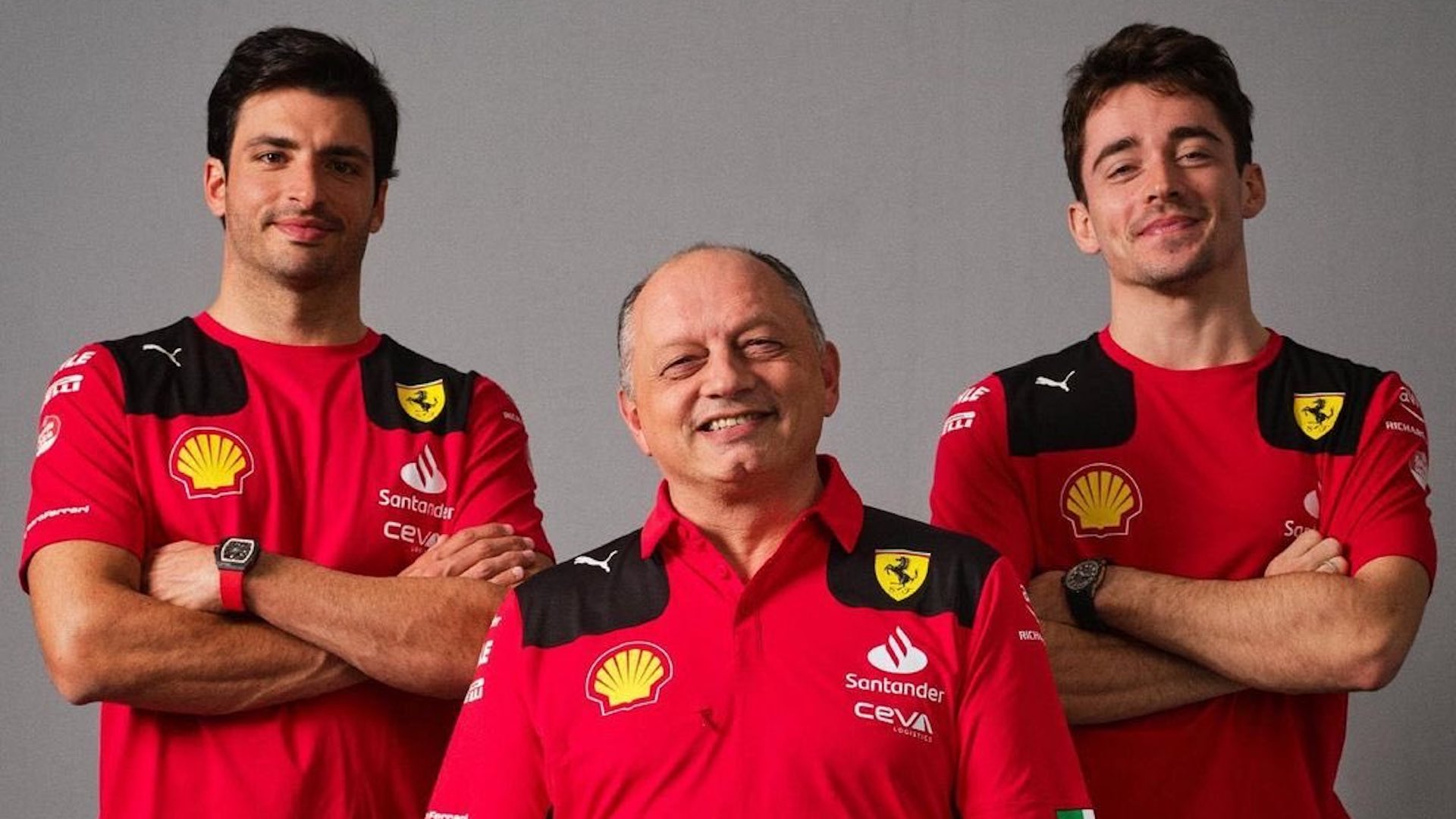 Carlos Sainz, Fred Vasseur, Charles Leclerc, Ferrari, F1
