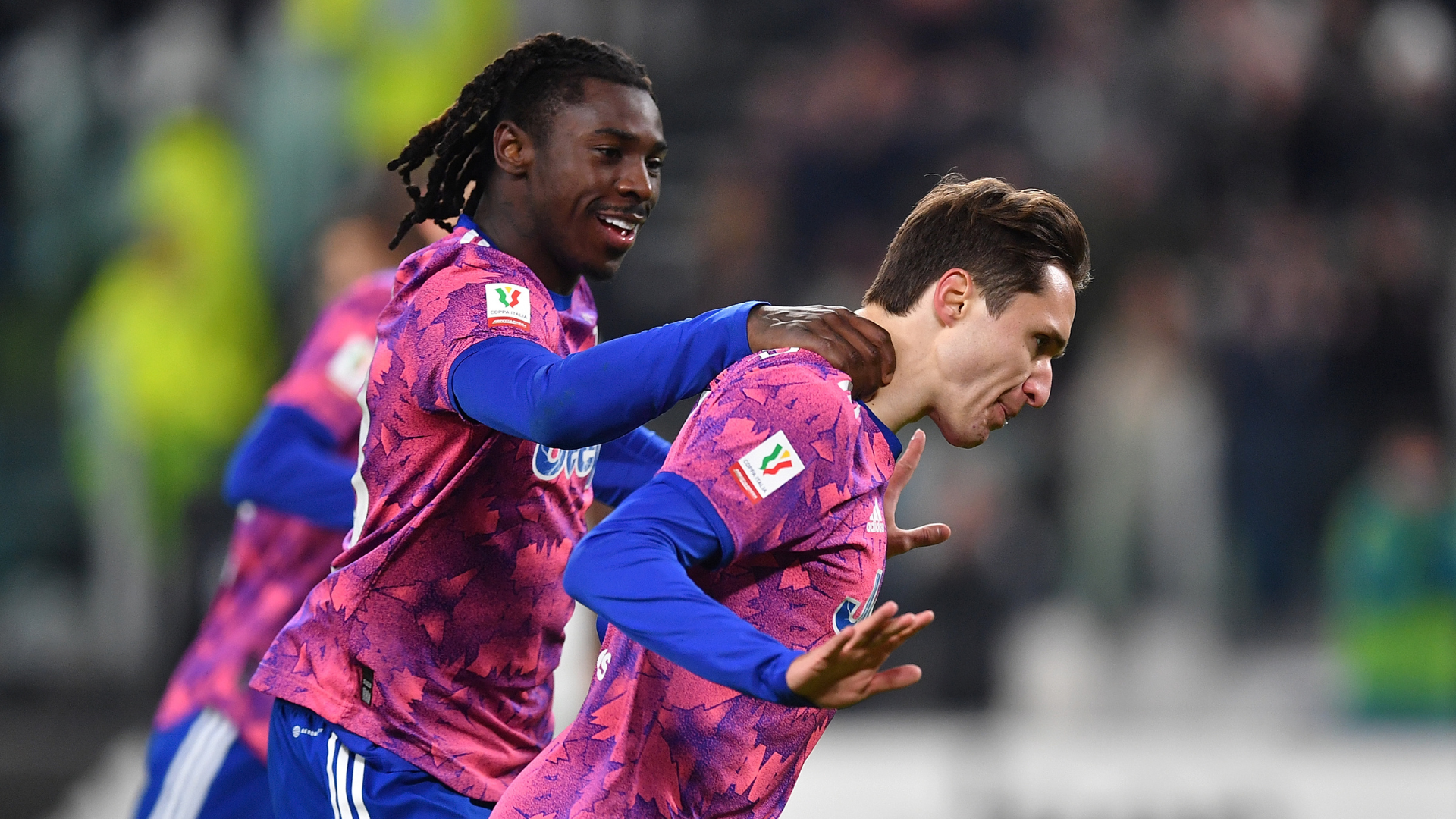 Esultanza Chiesa e Kean dopo gol Juventus-Monza Coppa Italia
