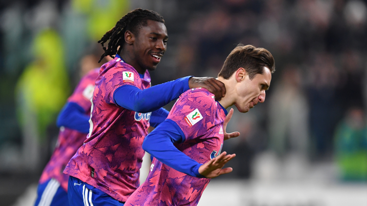 Esultanza Chiesa e Kean dopo gol Juventus-Monza Coppa Italia