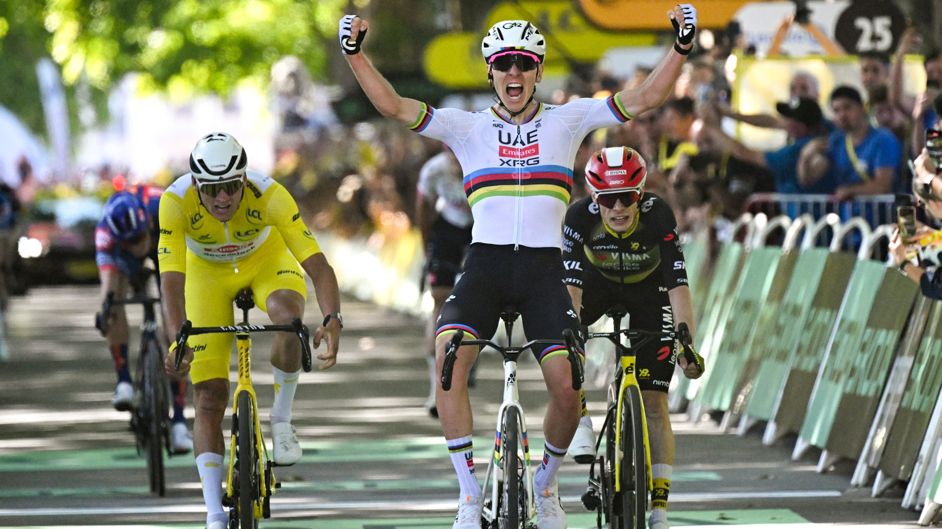 Tadej Pogacar Mathieu van der Poel Jonas Vingegaard Tour de France 08072025