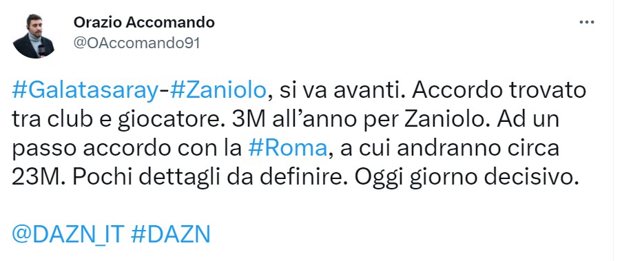 La trattativa Zaniolo-Galatasaray