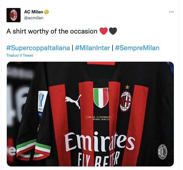 Maglia Milan Supercoppa Italia 2023