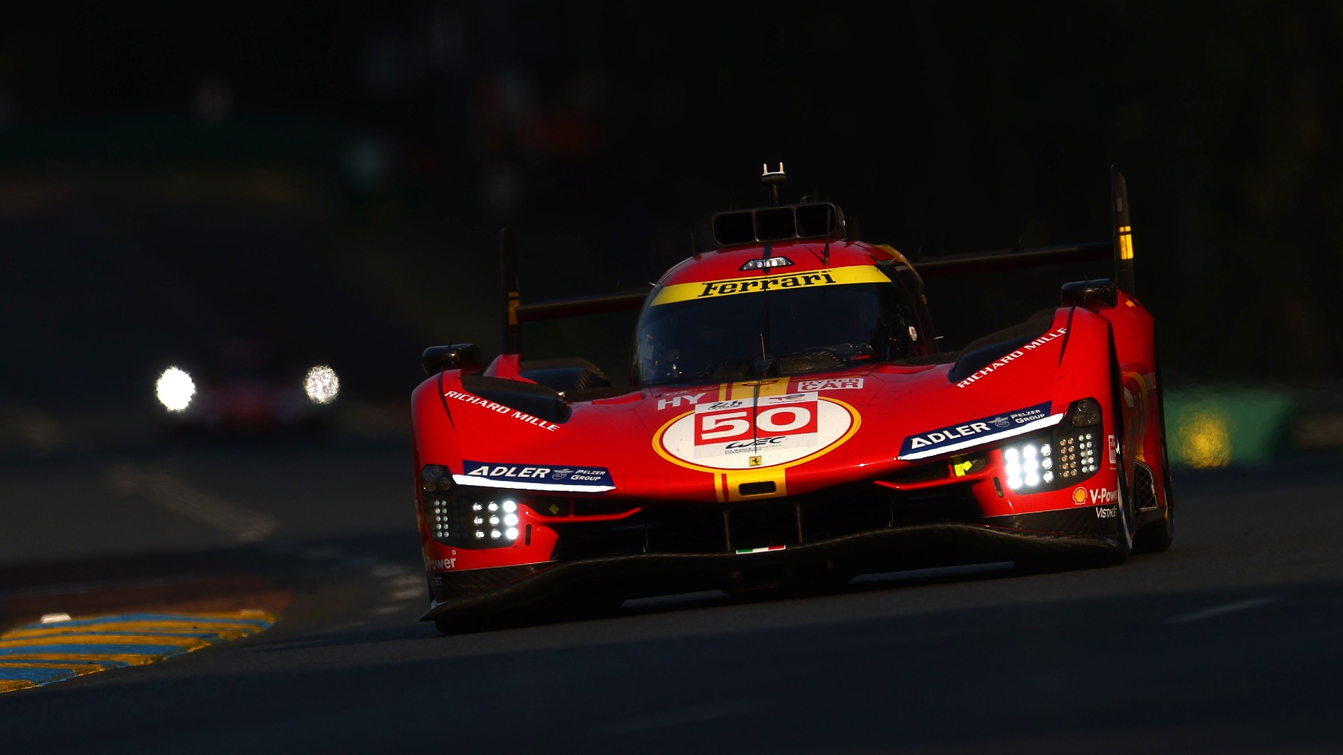 The Ferrari AF Corse Ferrari 499P of Antonio Fuoco, Miguel Molina and Nicklas Nielsen drives during practice for the 100th anniversary 24 Hours of Le Mans race