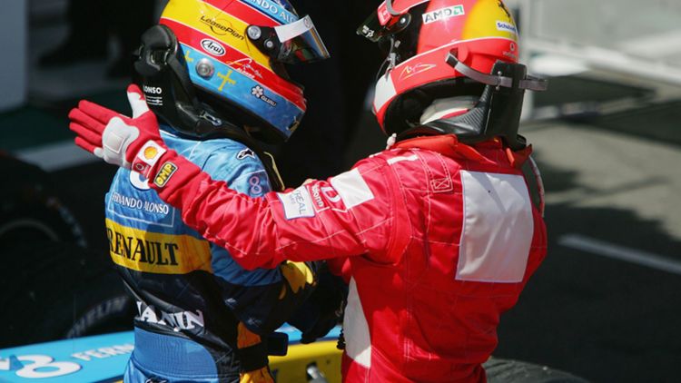 Michael Schumacher, Fernando Alonso, Magny-cours, GP France, 4 julio 2004