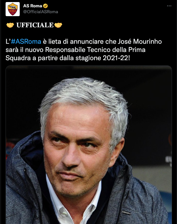 Annuncio Mourinho Roma