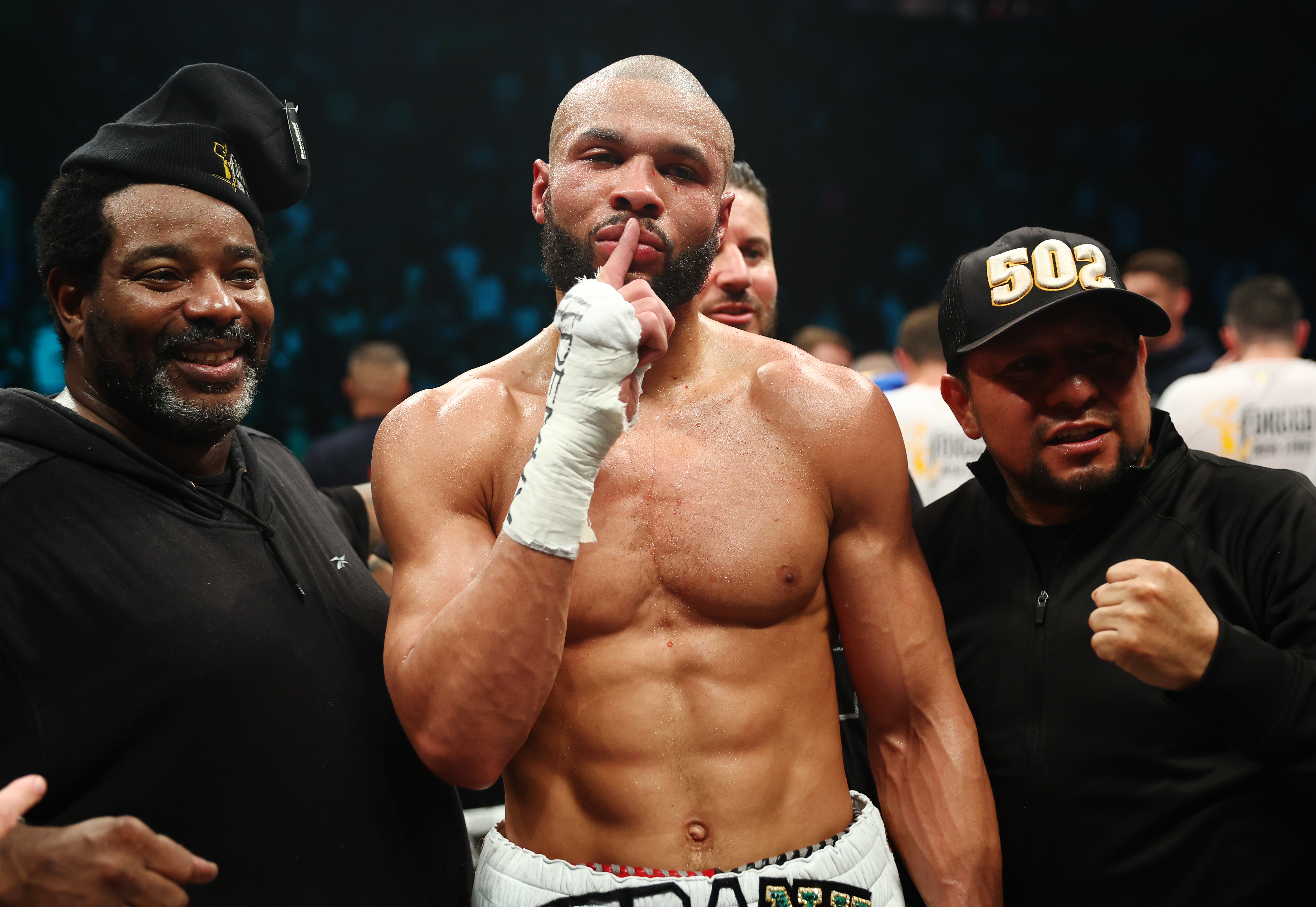 Chris Eubank Jr celebrates after beating Liam Smith in a 10th round stoppage
