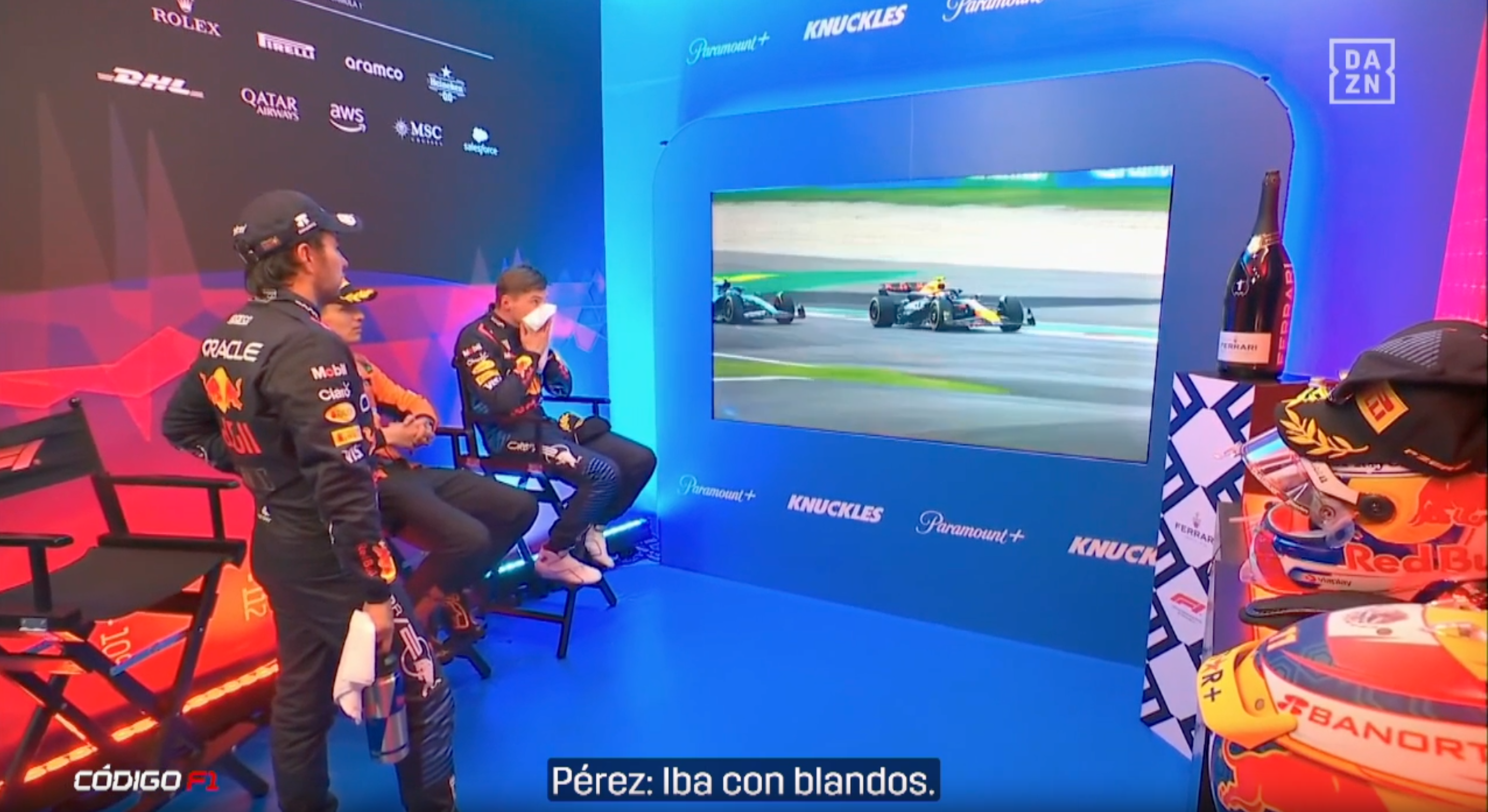 Norris, Verstappen y Pérez en el GP de China 2024