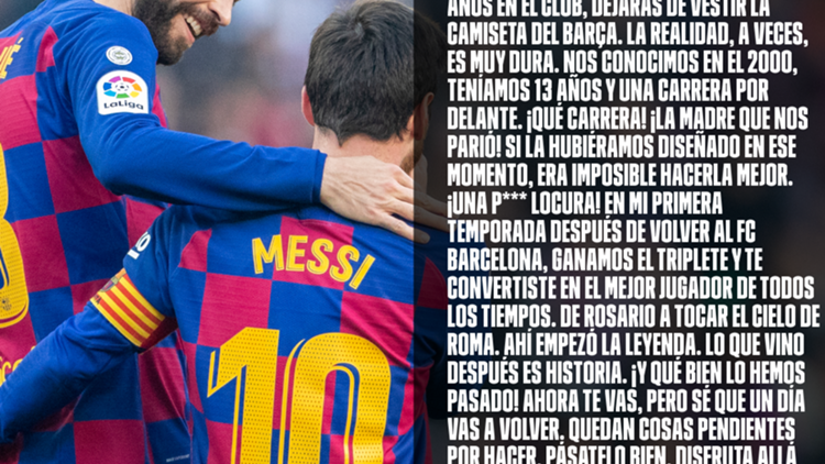 Carta Piqué a Messi
