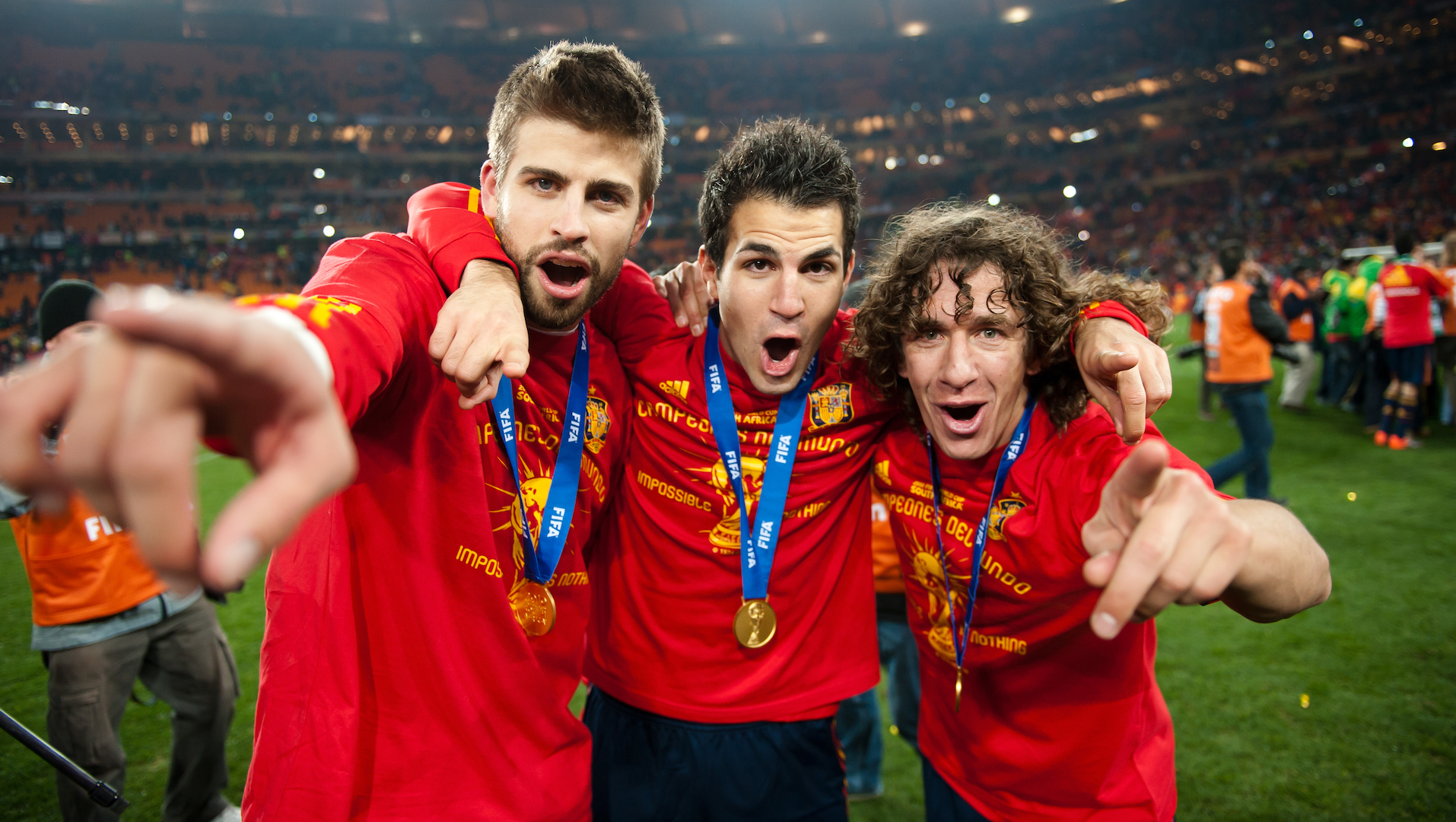Cesc Fàbregas, Gerard Piqué, Carles Puyol, España, Mundial Sudáfrica 2010