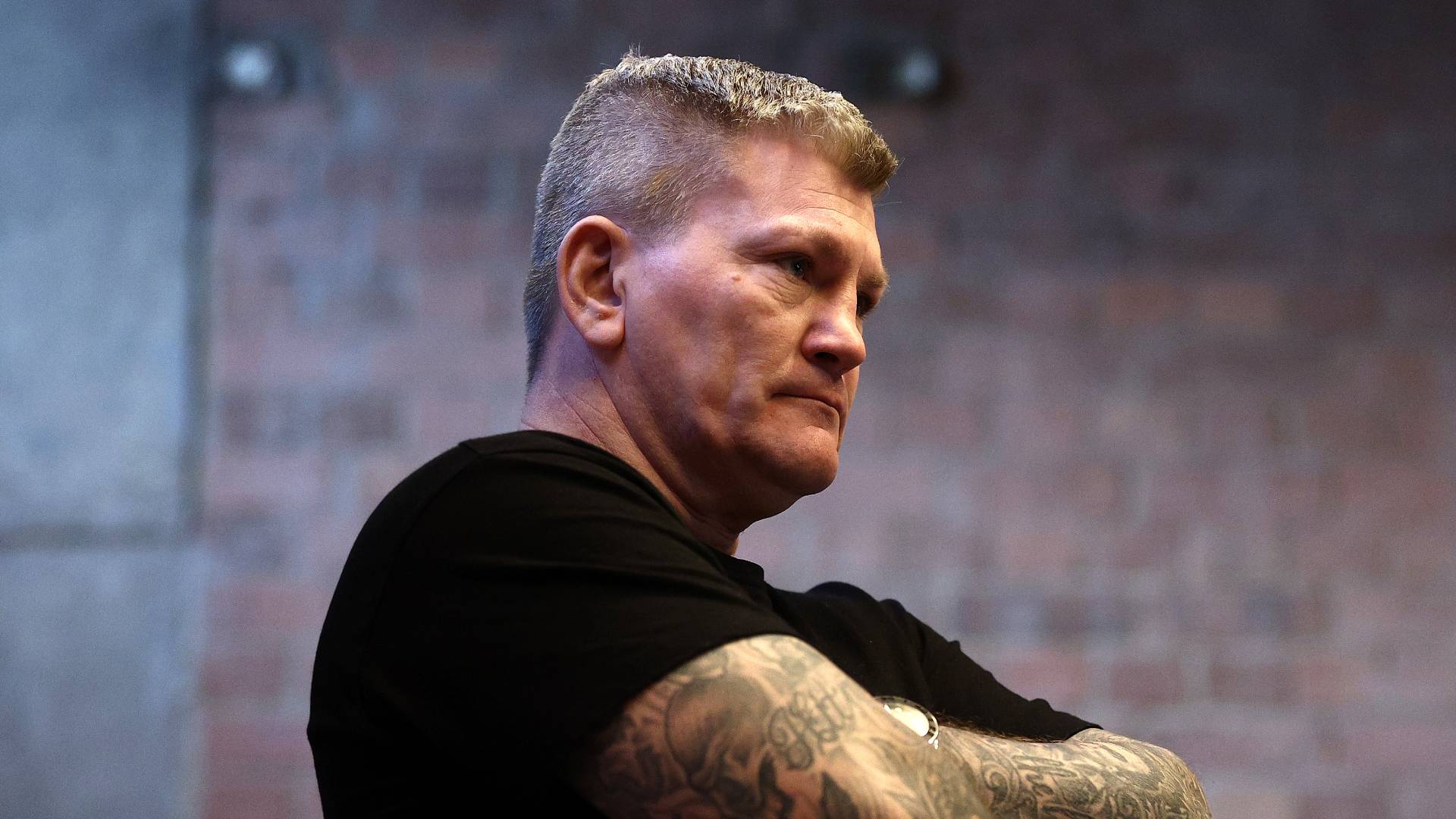 Ricky Hatton, trainer of Chloe Watson, looks on during a media workout ahead of her EBU European Flyweight title fight against Jasmina Zapotoczna