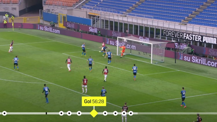 Schermata di Keymoments che consente di selezionare e visionare i momenti salienti della partita riprodotta