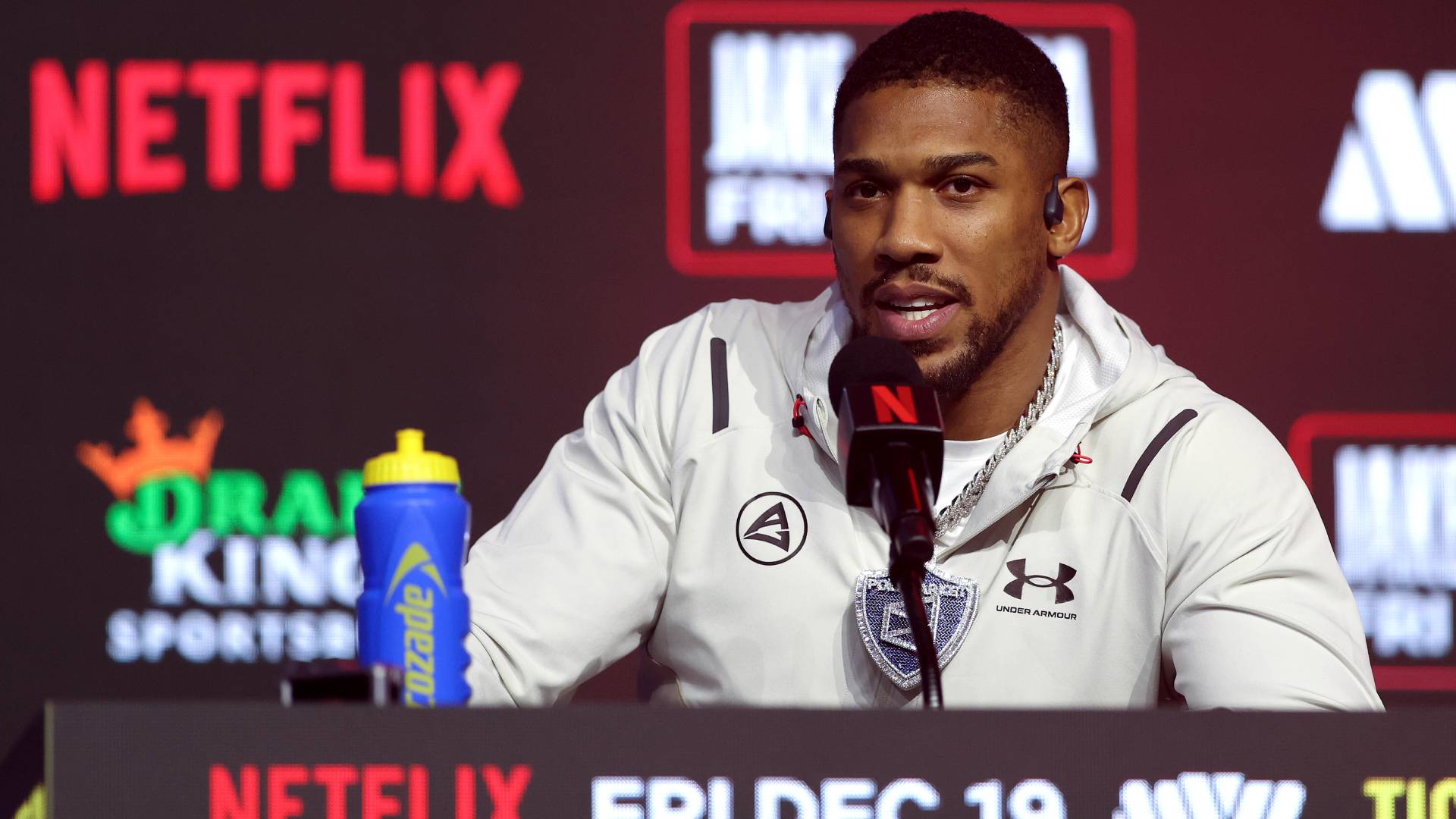Anthony Joshua speaks at Jake Paul final press conference_17122025