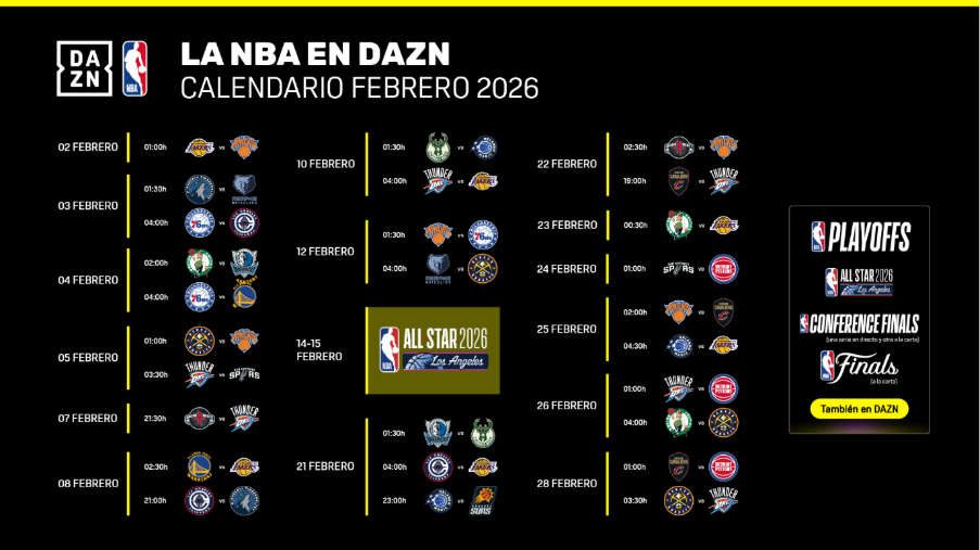 Calendario febrero NBA DAZN
