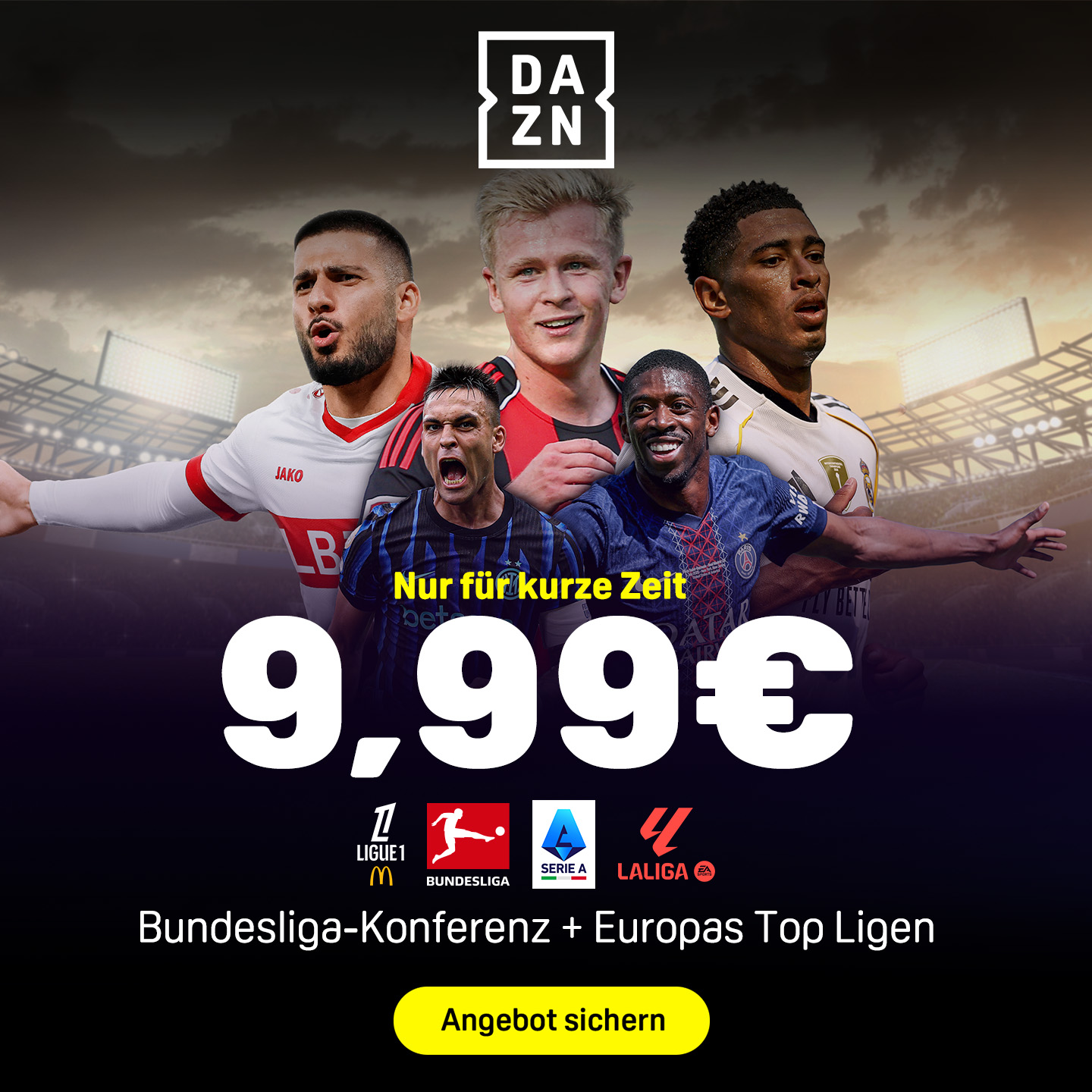 Banner DAZN Angebot Oktober 2025 9,99 Euro Fußball