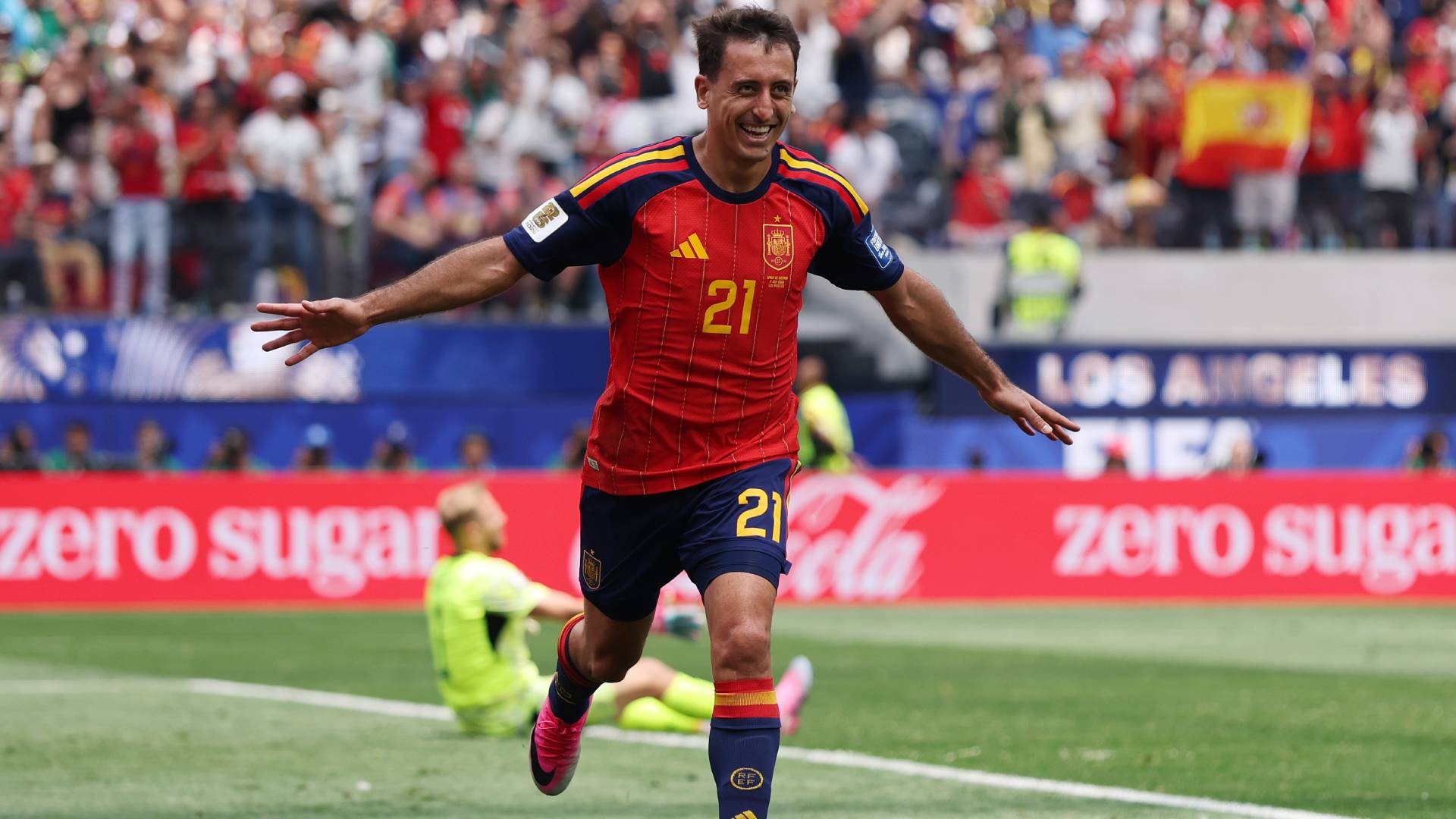 Spain's Mikel Oyarzabal celebrating against Austria_02072026