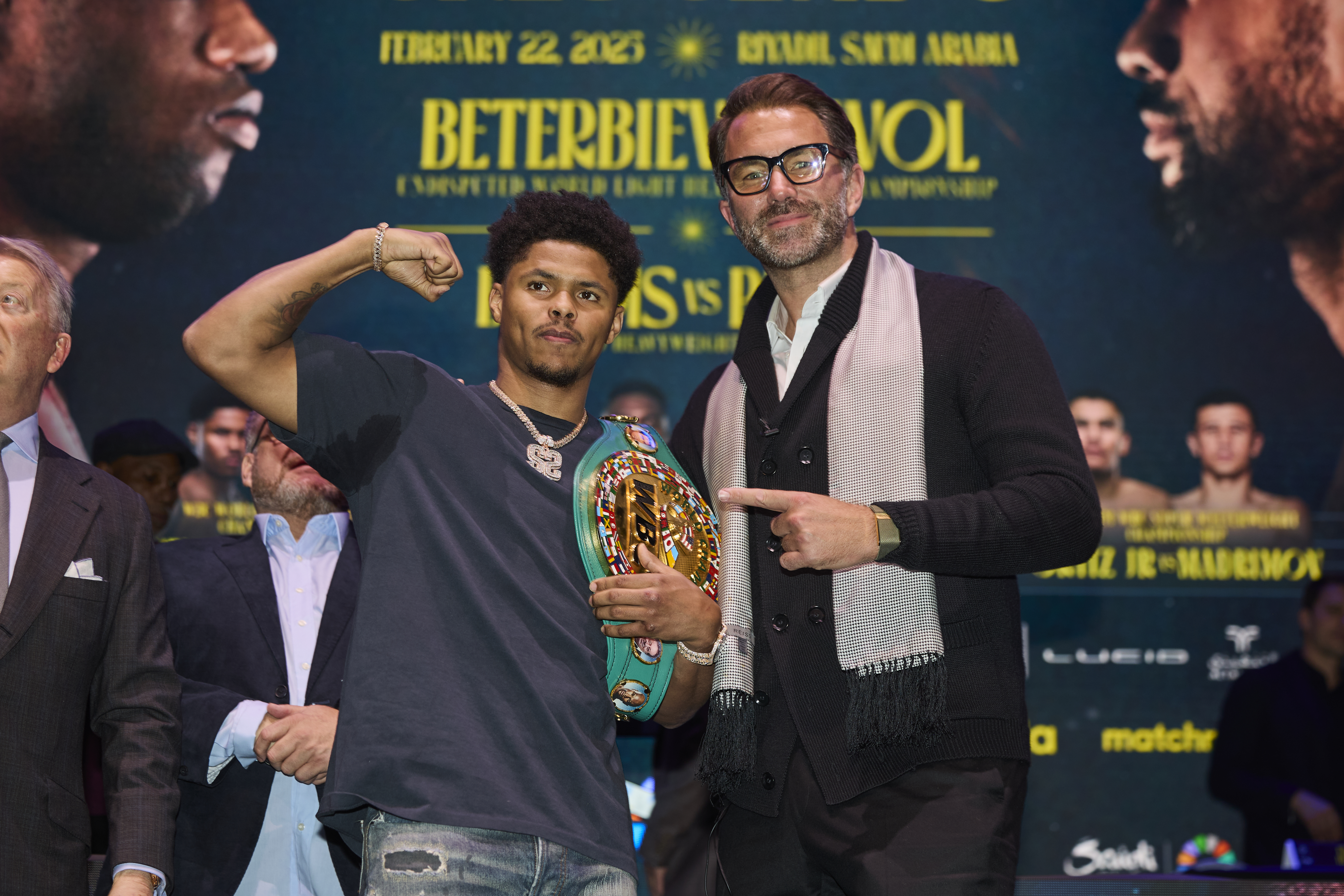 Shakur Stevenson and Eddie Hearn Chairman of Matchroom during the Launch Press Conference of his WBC World Lightweight Title fight against Floyd Schofield