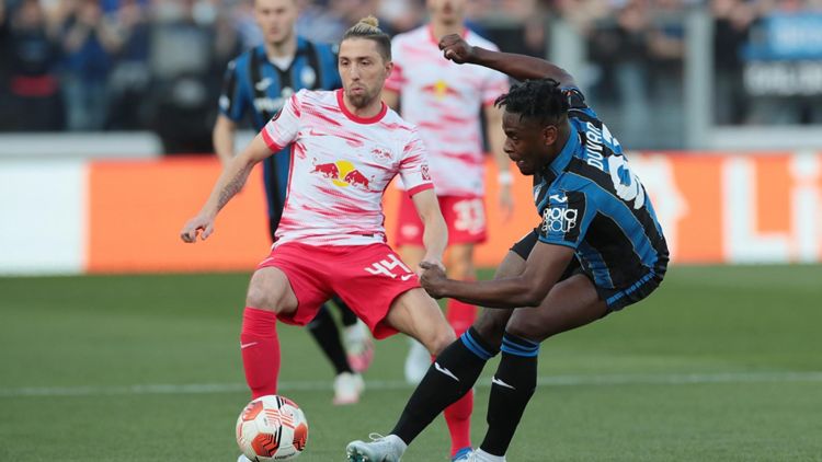 Duvan Zapata durante Atalanta-Lipsia di Europa League