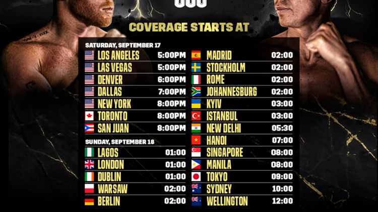 What time is Canelo Alvarez vs. Gennadiy Golovkin 3 tonight? List of