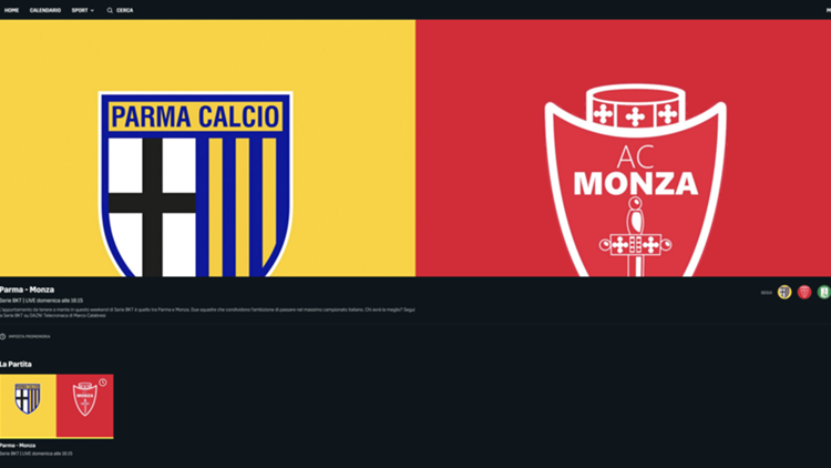 Parma-Monza screen App DAZN