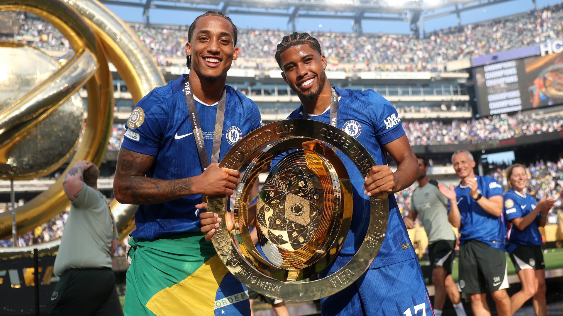 Joao Pedro and Andrey Santos with the Club World Cup trophy