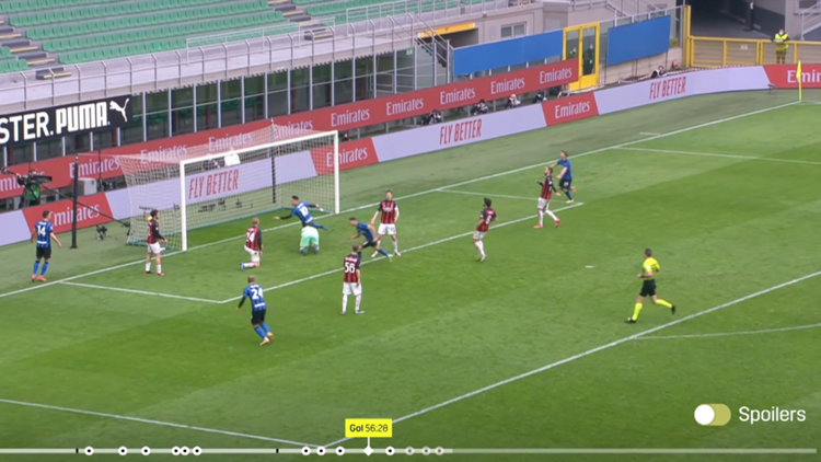 Schermata di Keymoments in cui è mostrato il selettore per disattivare gli spoiler, così da poter vedere la partita senza conoscerne il risultato anticipatamente