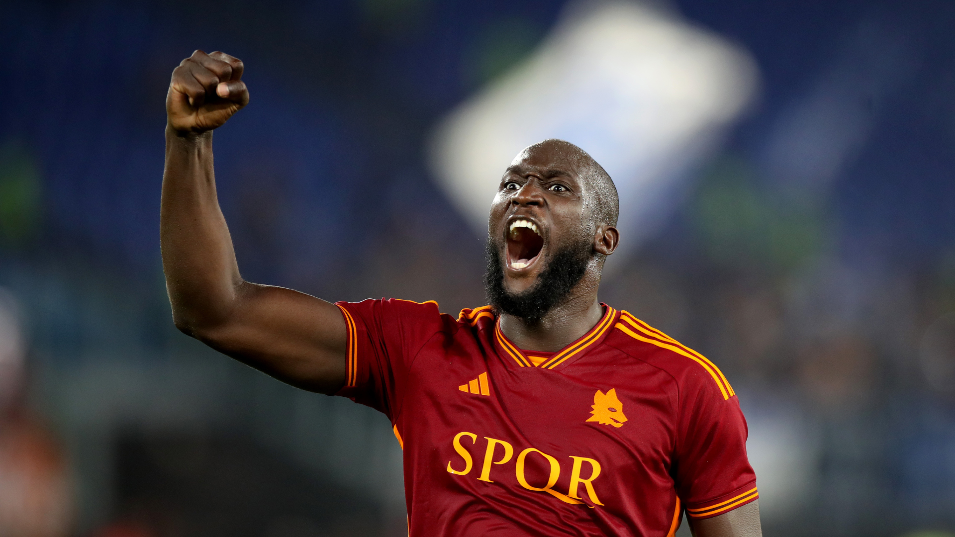 Romelu Lukaku esultanza con la Roma