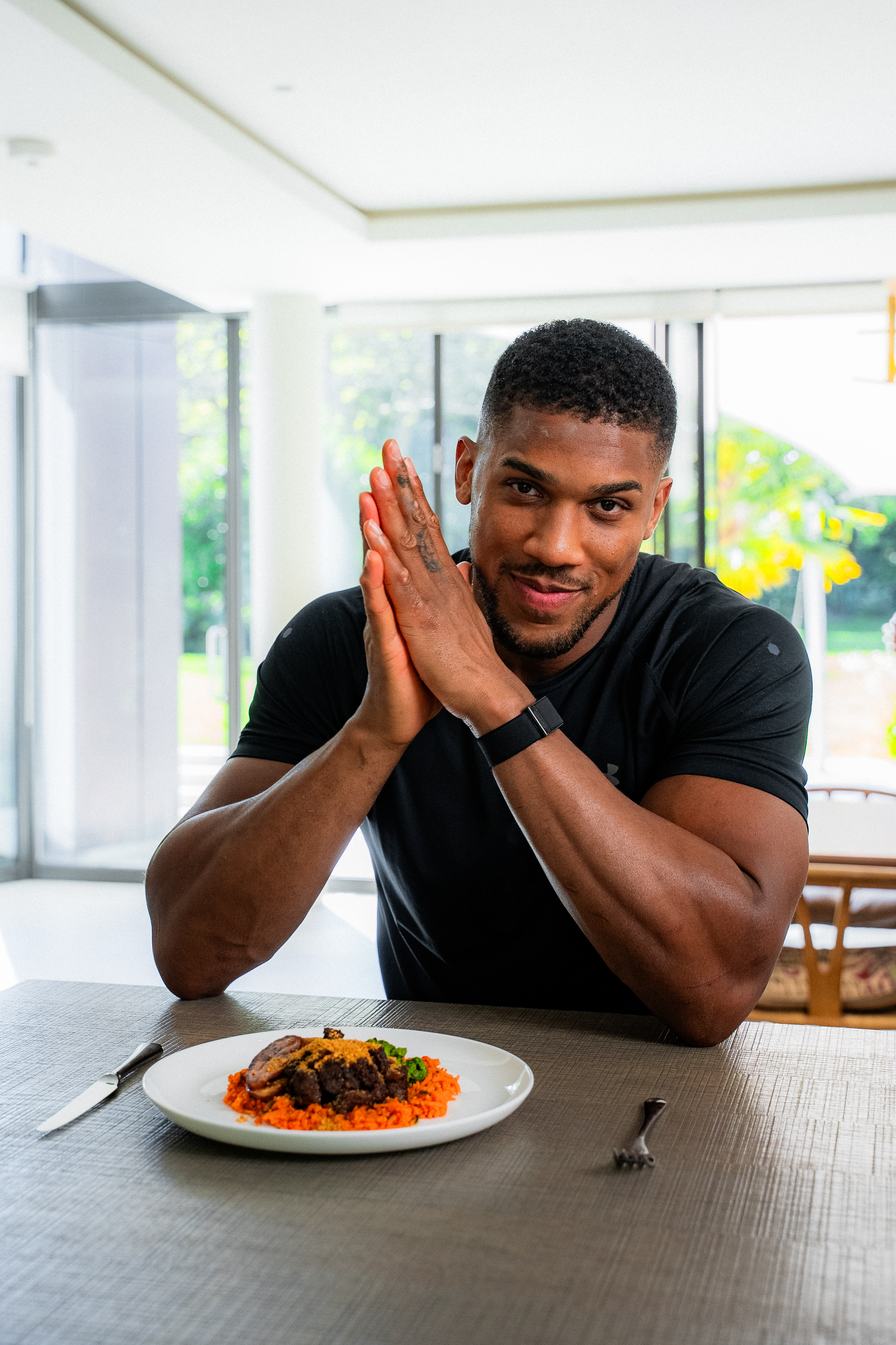 Anthony Joshua with food