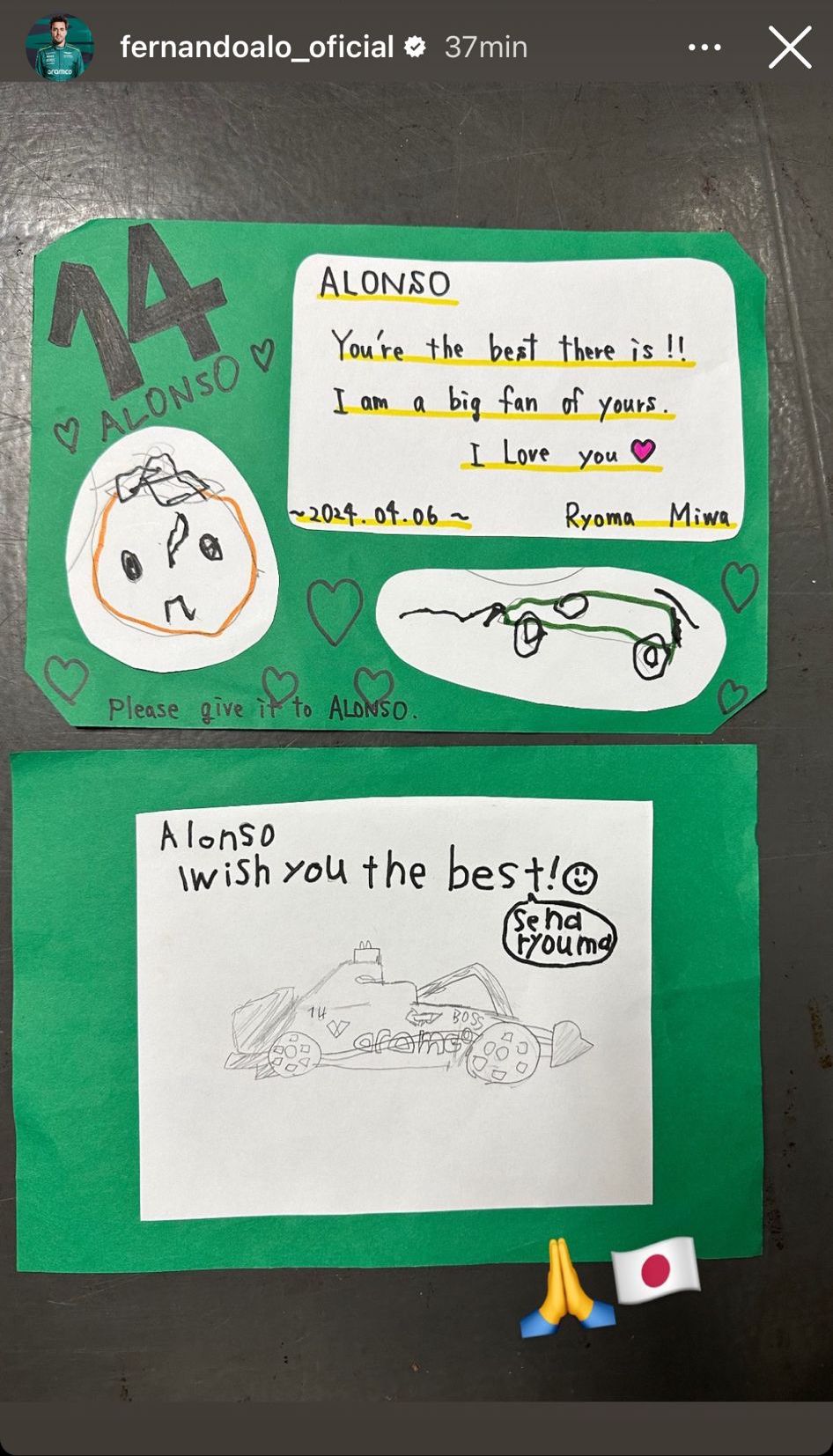 Fernando Alonso carta Japón