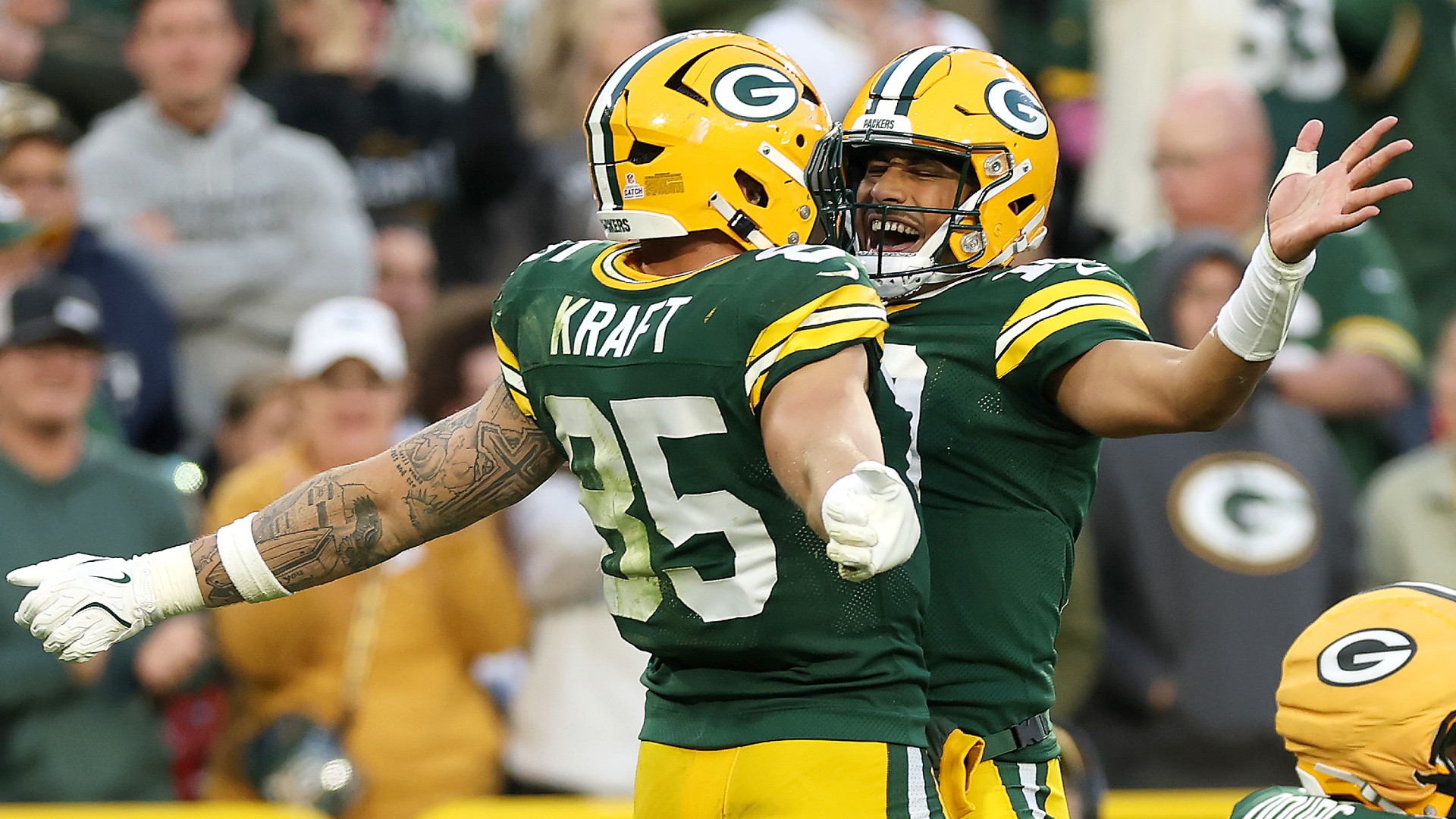 Tucker Kraft #85 Green Bay Packers Jordan Love #10 NFL 12102025