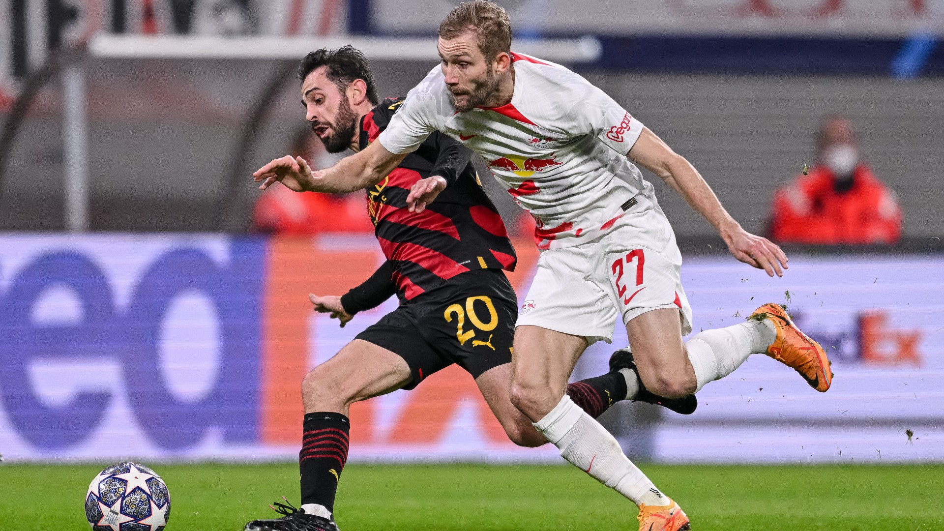 Bernardo Silva Manchester City Konrad Laimer RB Leipzig UEFA Champions League 22022023