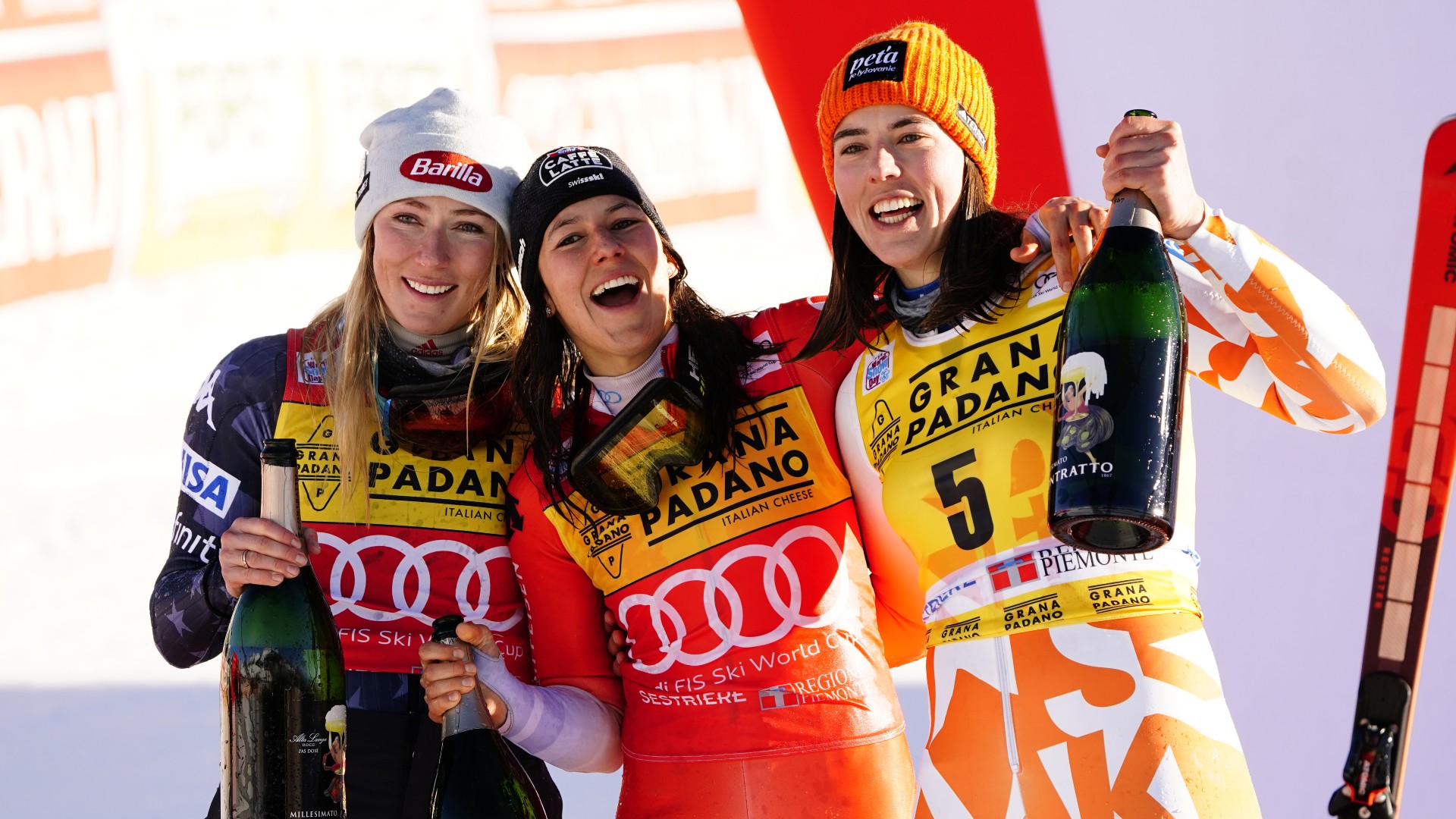 Coppa del Mondo di sci 2023, Mikaela Shiffrin, Wendy Holdener e Petra Vlhova sul podio dello Slalom di Sestriere
