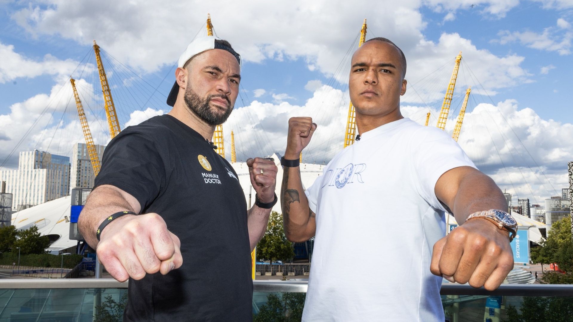 Joseph Parker and Fabio Wardley face off outside The O2 Arena in London, England on September 8, 2025.