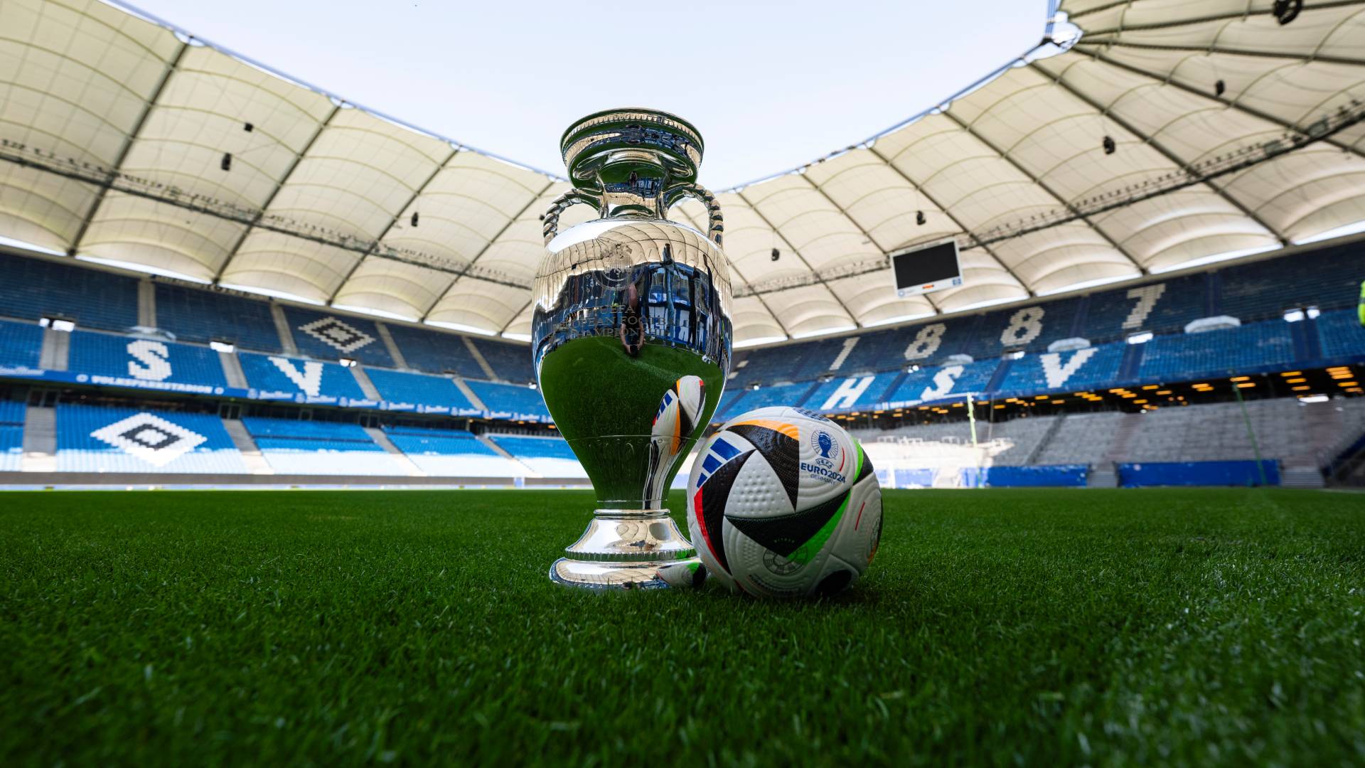 Hamburg Stadium with Euro 2024 trophy