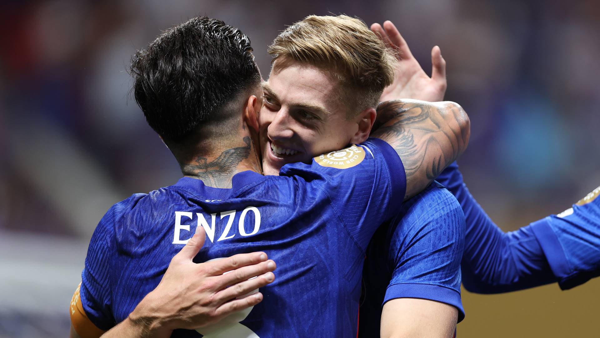 Fernandez and Delap celebrate Chelsea's goal against LAFC