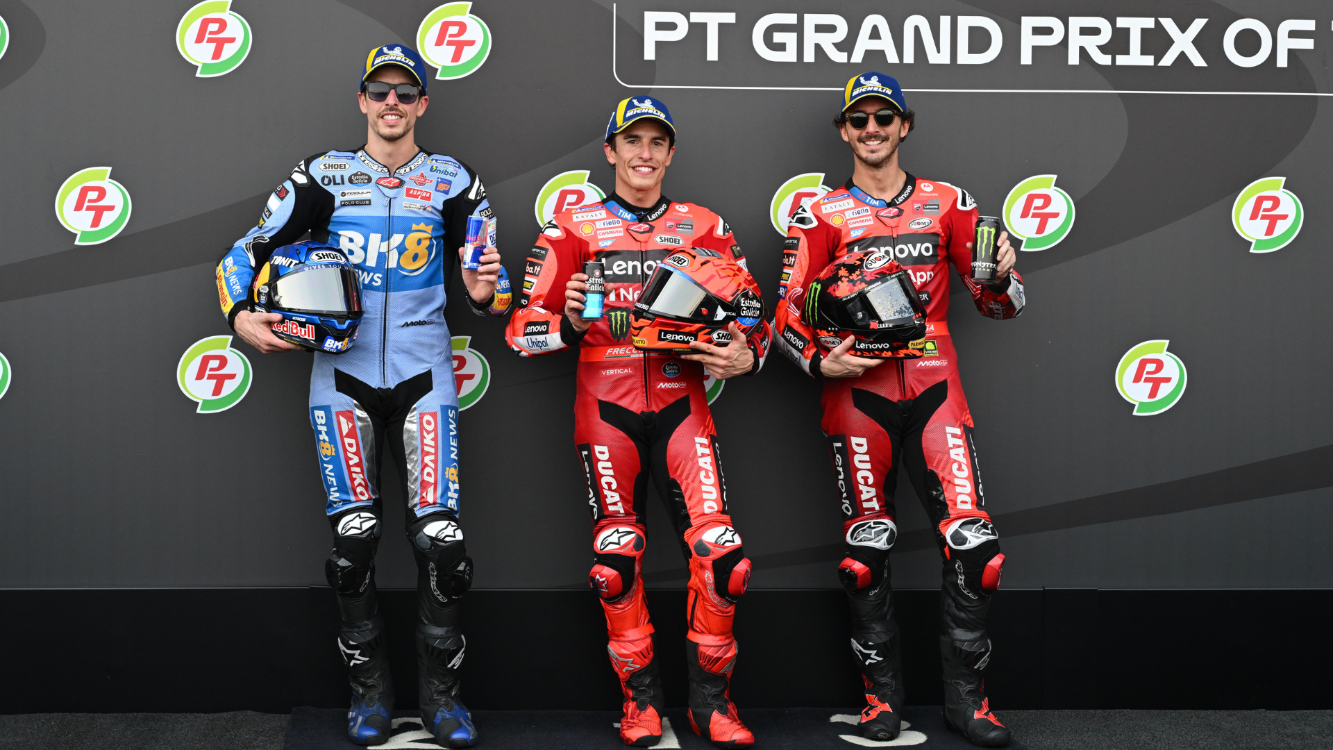 Álex Márquez, Marc Márquez y Pecco Bagnaia, GP Tailandia 2025