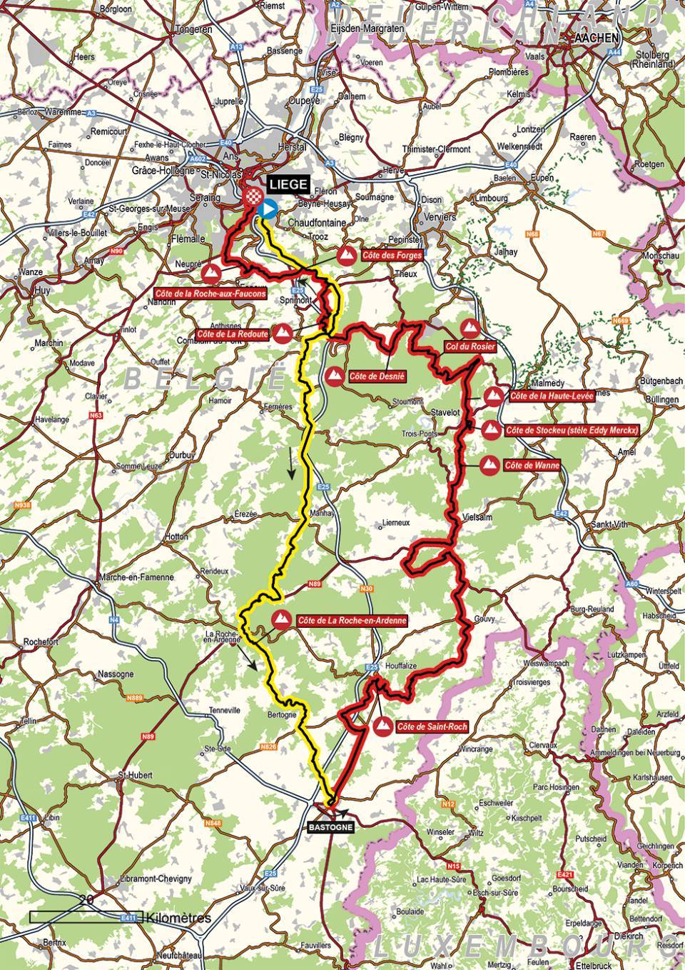 Mappa Liegi Bastogne Liegi 2023