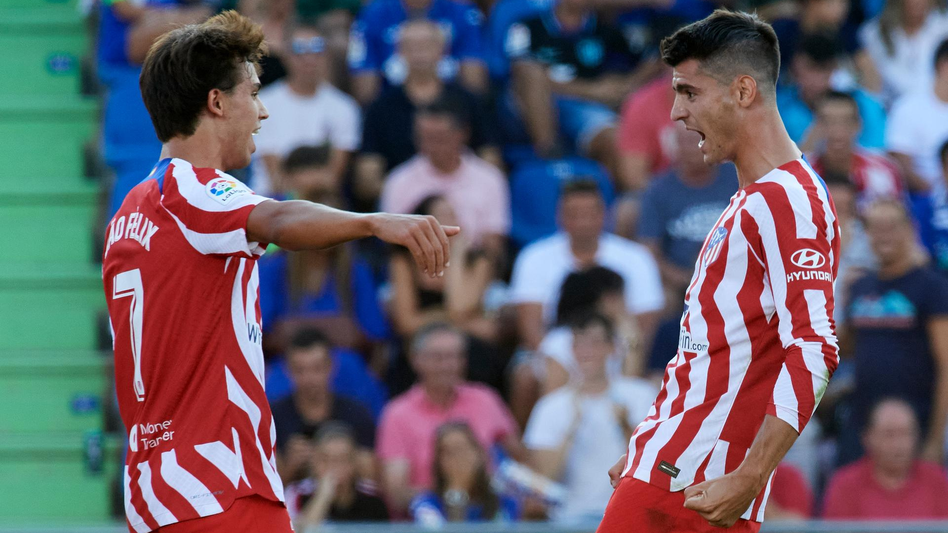 Atletico Madrid-Getafe esultanza Morata e Joao Felix