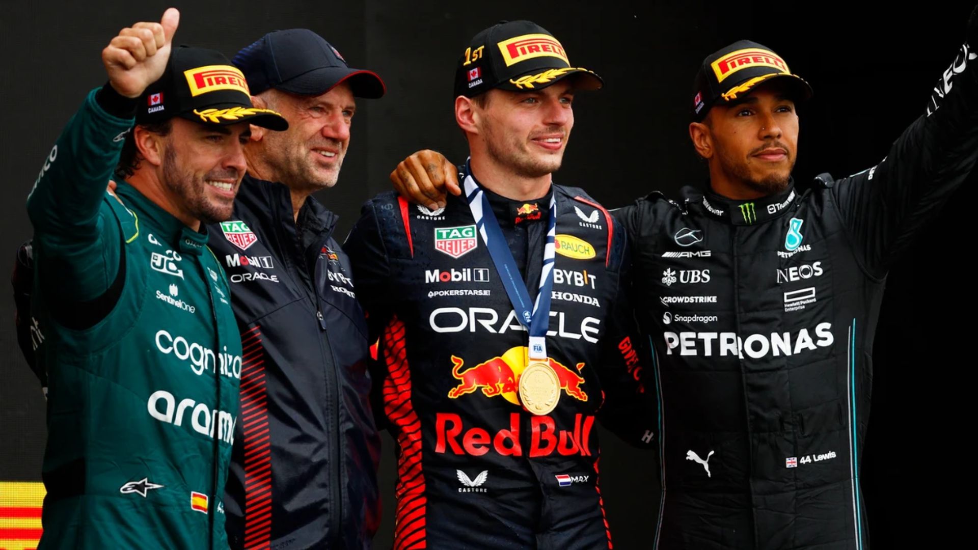 Fernando Alonso, Adrian Newey, Max Verstappen, Lewis Hamilton